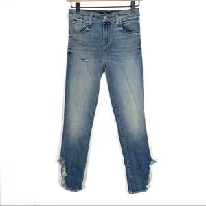 J Brand high rise crop light wash frayed hem straight leg jeans size 24